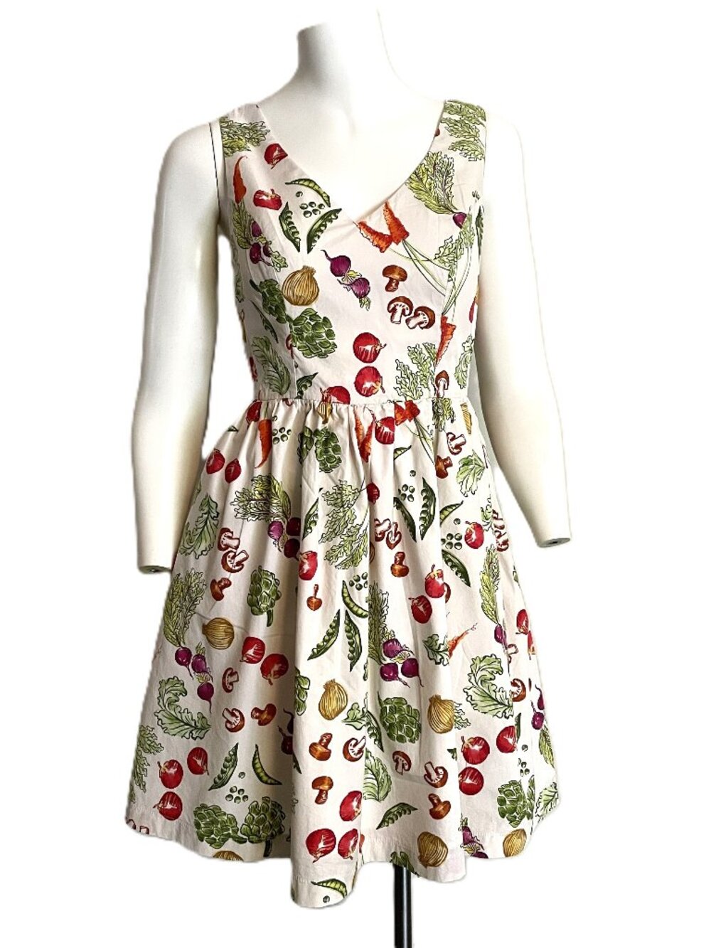 Modcloth Dress Small Retro Veggie Garden Picnic Summer 50s 100% Cotton Sundress